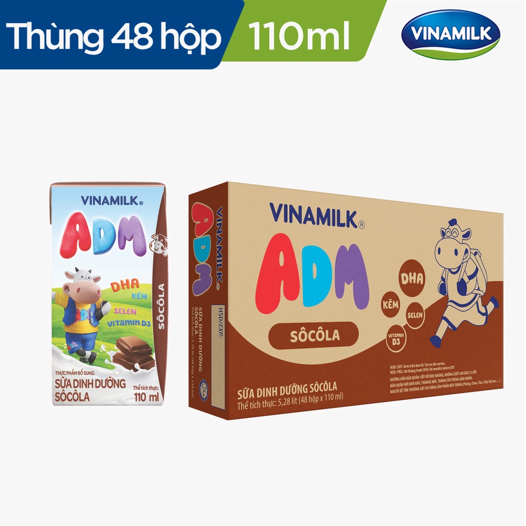 2 Thùng Sữa dinh dưỡng Vinamilk ADM Gold Hương socola Hộp 110ml -48 hộp/Thùng