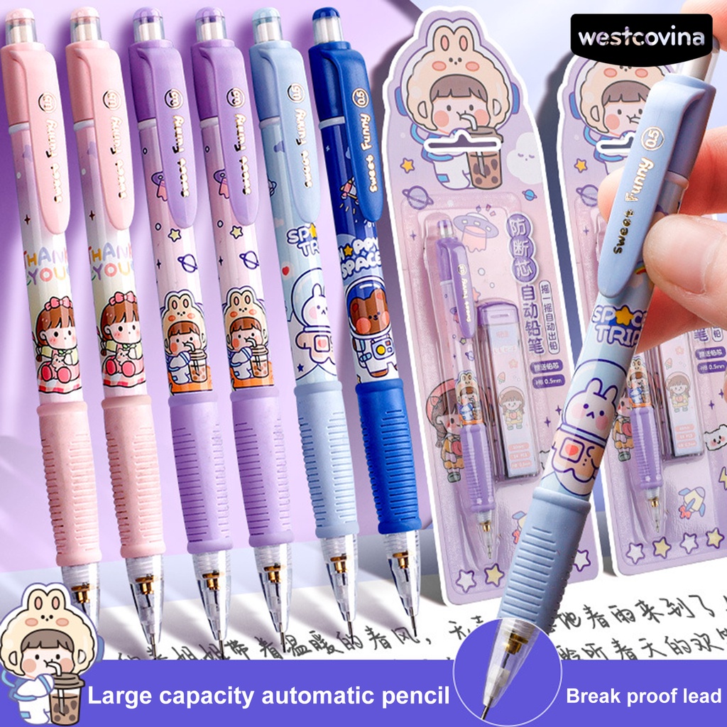 [COD]♪1 Bộ Bút Chì Cơ Tự Động Không Mài Ngòi 0.5mm In Hình Thỏ Dễ Thương