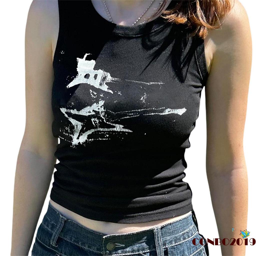 Áo Crop Top Dệt Kim Không Tay In Họa Tiết Guitar Phong Cách Đường Phố Cho Nữ