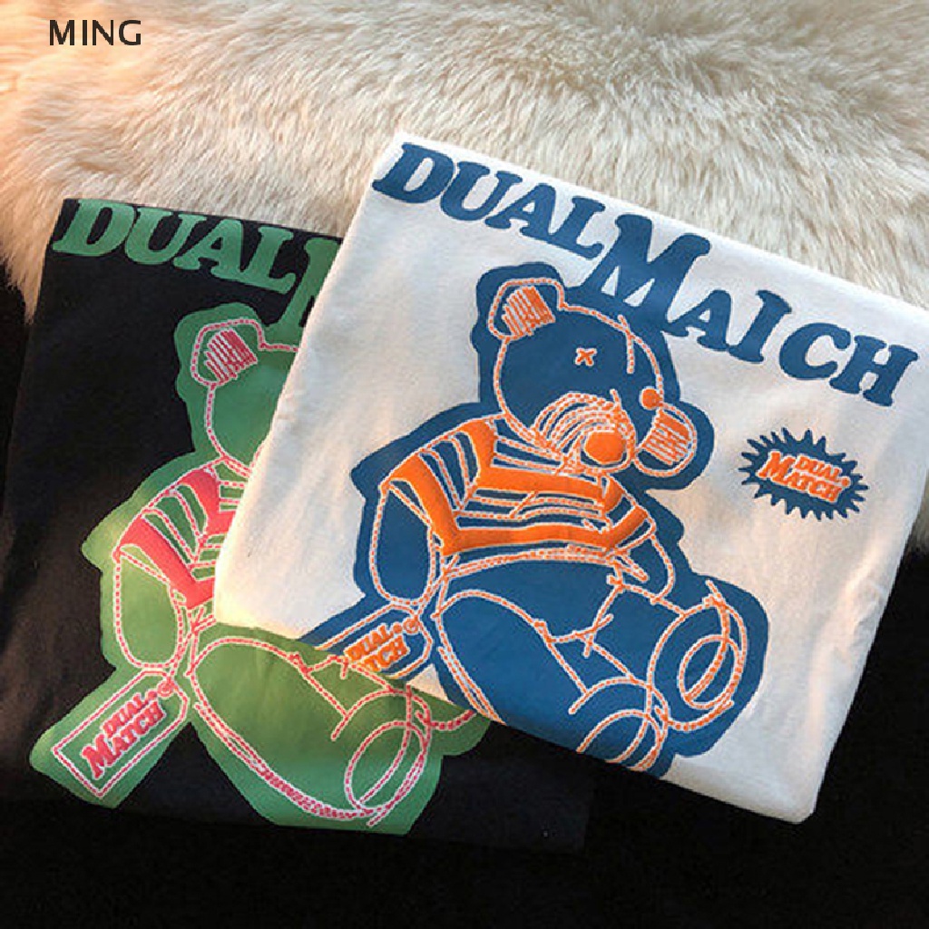 Áo Thun Tay Ngắn Cổ Tròn Dáng Rộng In Hình Gấu Kiểu Retro Mỹ Xinh Xắn Cho Nữ