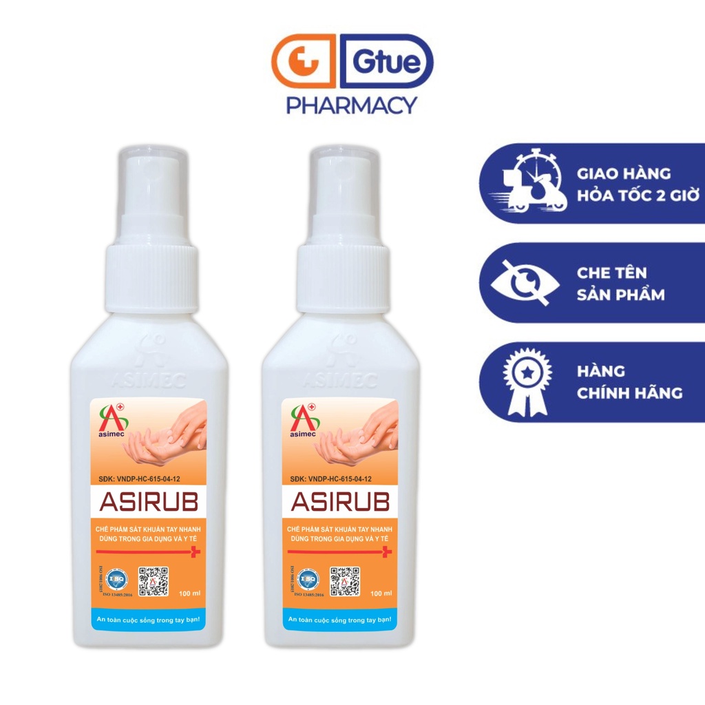 Nước rửa tay ASIRUB dạng xịt 100ml - dung dịch sát khuẩn nhanh GTUE PHARMACY