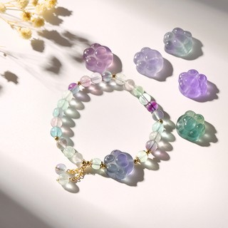 Vòng tay chuỗi hạt pha lê fluorite dâu tây tự nhiên hình chân mèo may mắn thời trang cho nữ