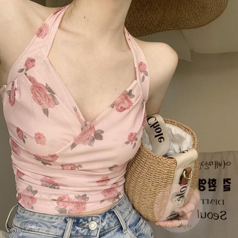 Áo Nữ Không Tay Cổ Chữ V In Hoa Thời Trang Quyến Rũ