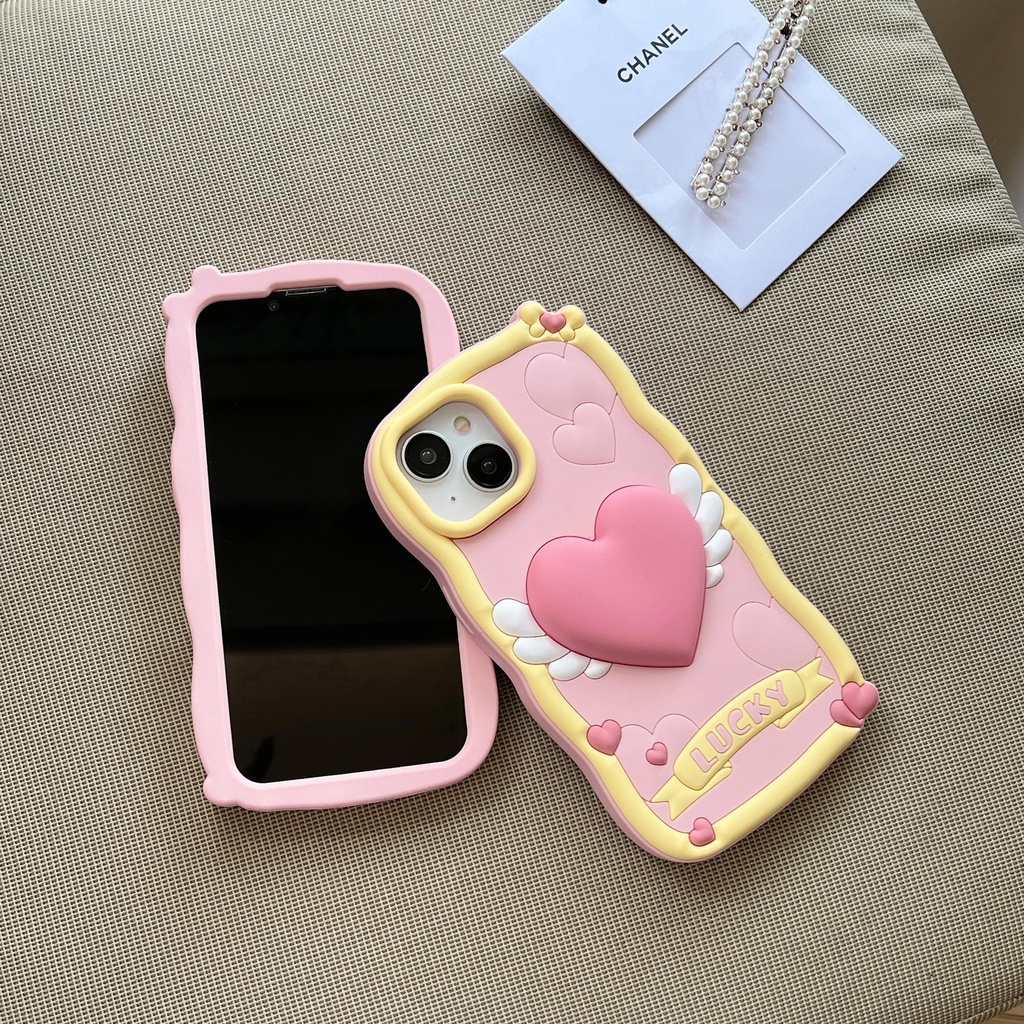 Ốp Điện Thoại Silicon tpu Mềm Hình Trái Tim Hoạt Hình 3D Bảo Vệ Toàn Diện Cho iPhone 14 13 12 11 Pro MAX