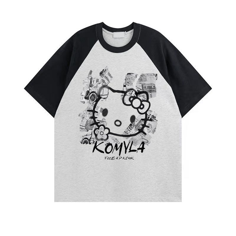 Áo Thun Cotton Nguyên Chất Tay Ngắn Dáng Rộng In Họa Tiết Mèo Hoạt Hình Phong Cách Đường Phố Dễ Phối Đồ