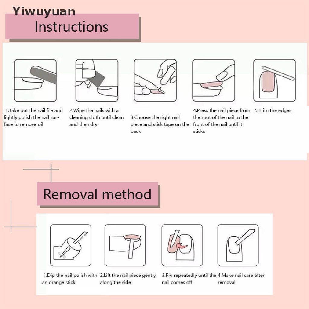 < Yiwuyuan > Keo Dán Móng Tay Giả Acrylic Màu Trắng Gradient Kiểu Pháp