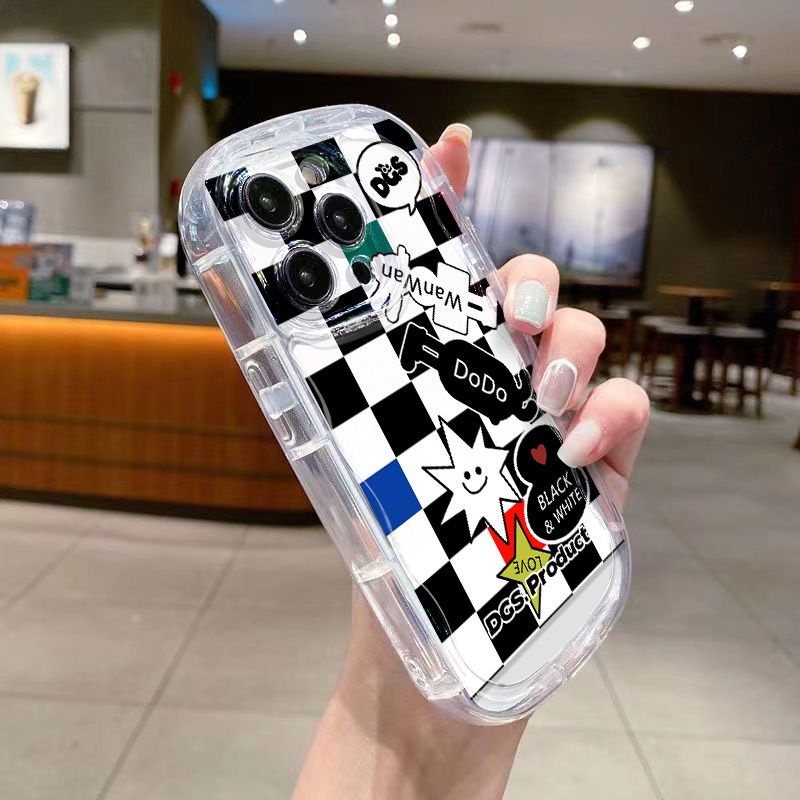 ✅Ốp Điện Thoại Mềm Chống Sốc Họa Tiết Kẻ Ô Trắng Đen Cho Iphone 12 xr xs 7 138PPromax 1411 60KS