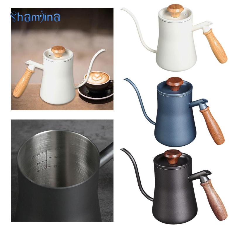 Bình pha cà phê SHAMJINA 550ml pha cà phê bằng thép không gỉ 304 có tay cầm bằng gỗ