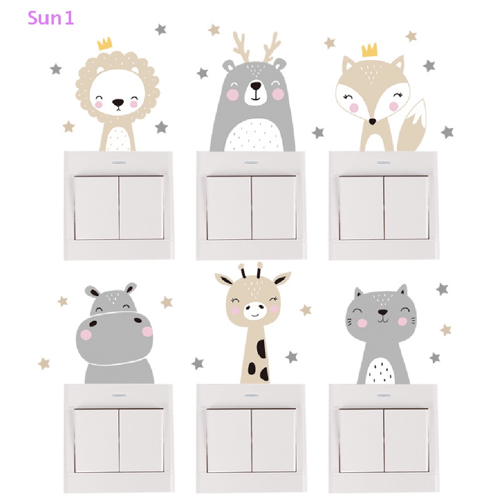 Set 6 Sticker Dán Công Tắc Trang Trí Phòng Bé Hình Mặt Cười Dễ Thương Phong Cách Boho