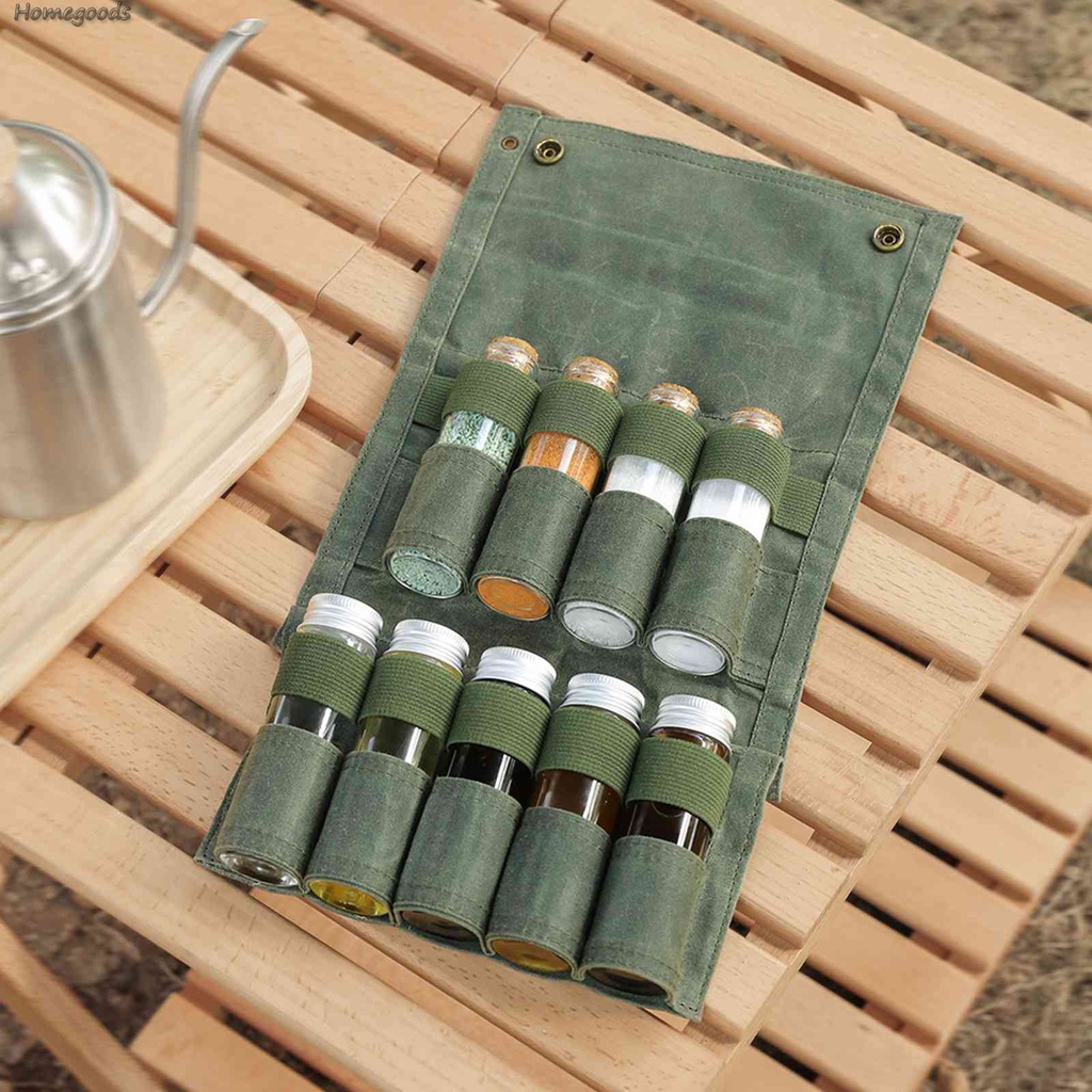 Túi Đựng Gia Vị 9 Ngăn Bằng Vải Bạt Gấp Được