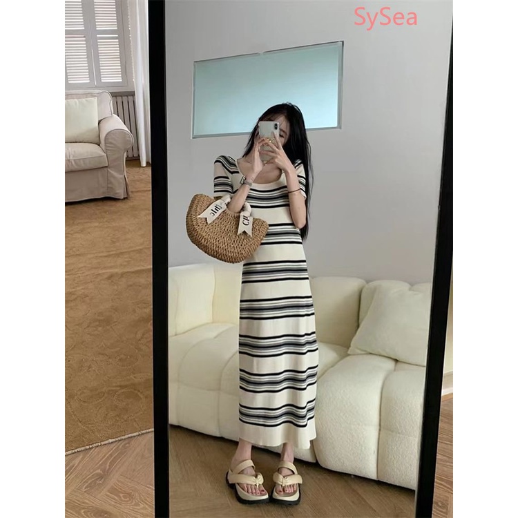 Đầm Dệt Kim Kẻ Sọc Kiểu Pháp Thời Trang Mùa Hè Cho Nữ