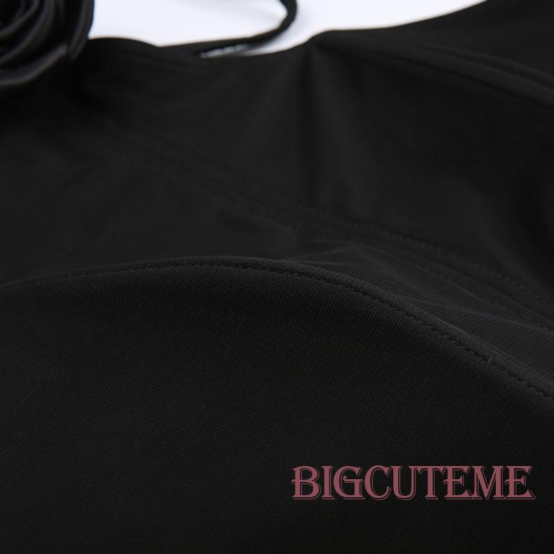 [] - Áo Tank Top Hai Dây Cột Dây Màu Trơn Họa Tiết Hoa Xương Cá Ôm Dáng Mùa Hè Cho Nữ Đen