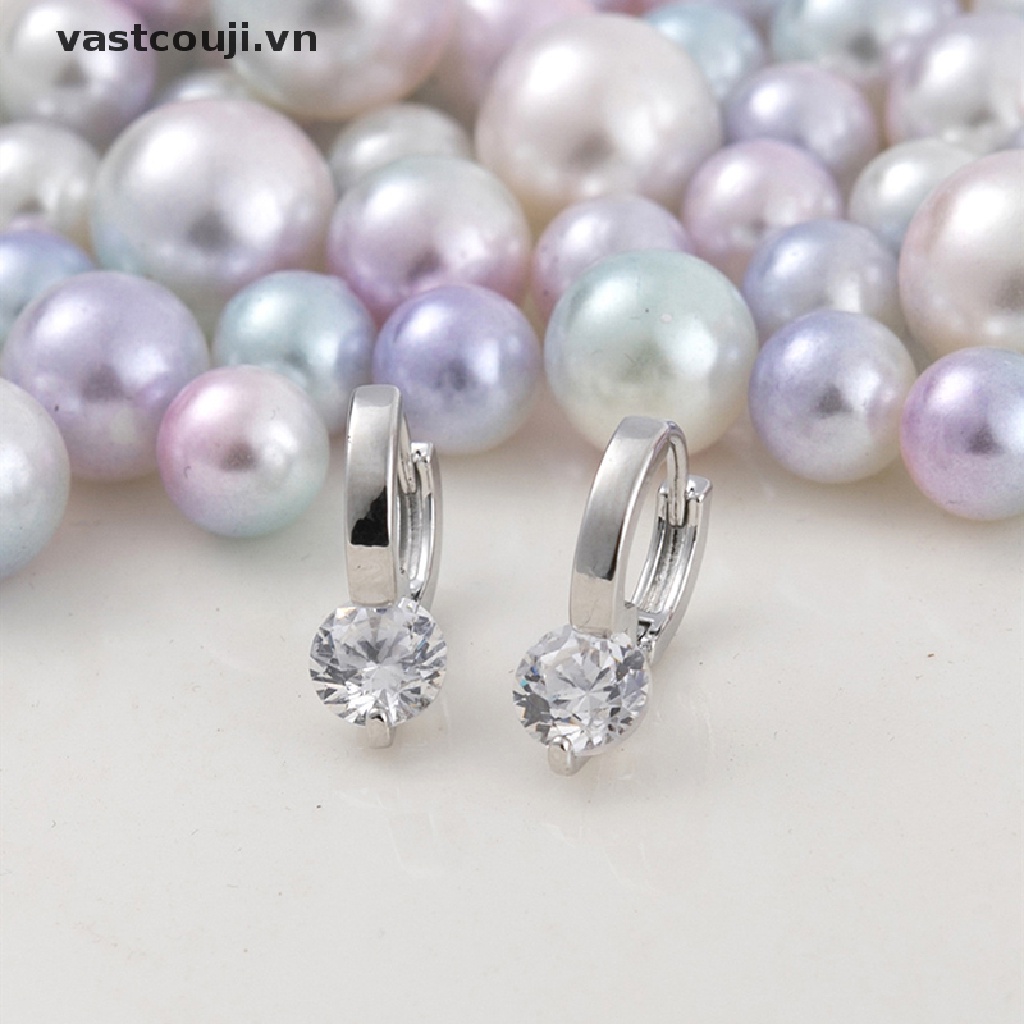 1 Đôi Khuyên Tai Tròn Đính Đá Zircon Phong Cách Hàn Quốc