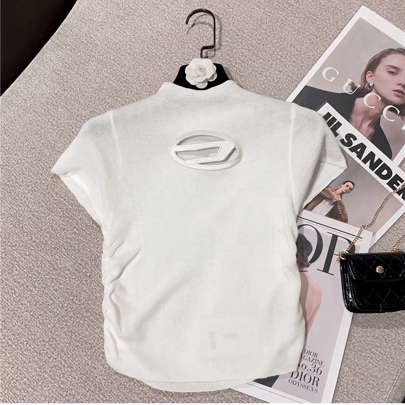 Áo Sweater Tay Ngắn Thêu Logo Thời Trang Mùa Hè 2023 Mới