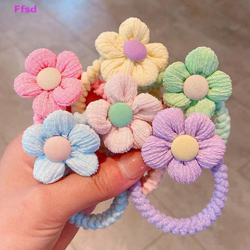 Dây Cột Tóc Hoa Vải Co Giãn Đường Kính 6cm Màu Sáng Dễ Thương Cho Bé Gái