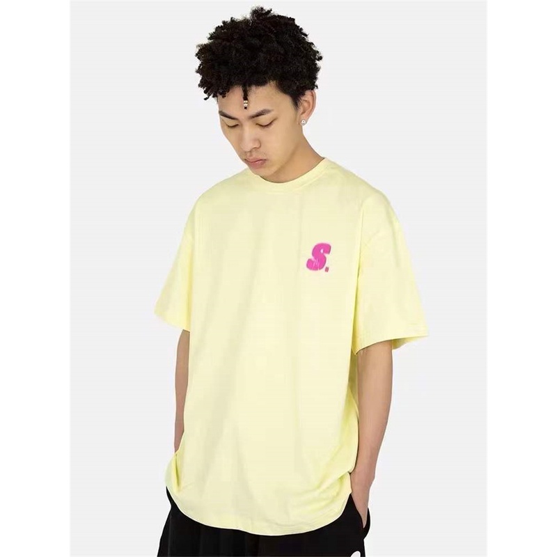 Sta &amp; Phantom Áo Thun Cotton Tay Ngắn Dáng Rộng Cổ Tròn In Chữ Xù Phong Cách Đường Phố Cao Cấp Cho Nam Và Nữ