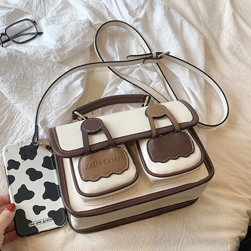 Ielgy Túi Đeo Vai Hình Vuông Có Khóa Nam Châm Màu Tương Phản Phong Cách retro Thời Trang Nhỏ Gọn Đơn Giản Cho Nữ