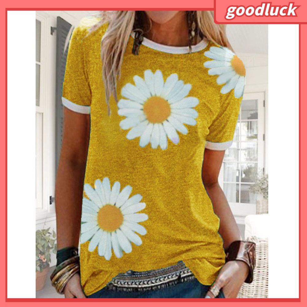 Áo Thun Tay Ngắn Cổ Tròn In Họa Tiết Hoa Hướng Dương Thời Trang Mùa Hè Cho Nữ