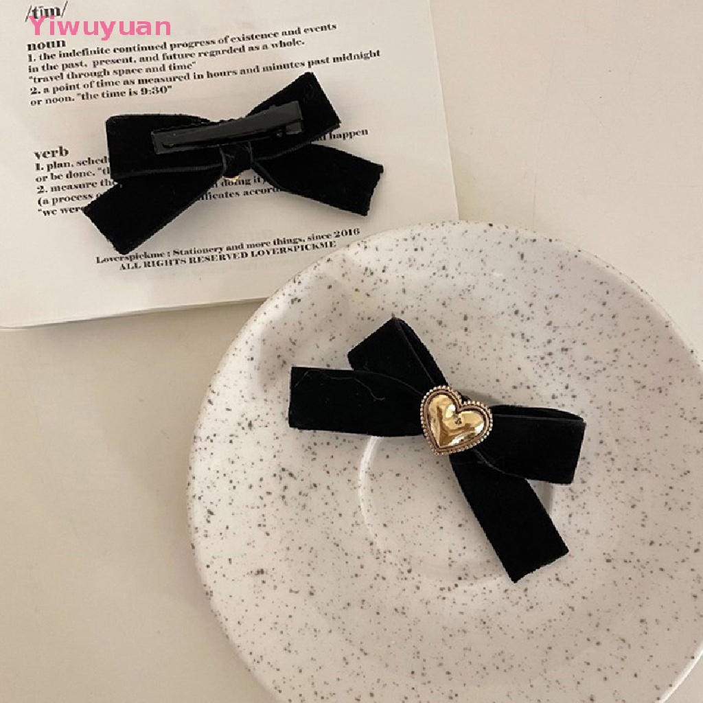 Dây Cột Tóc Hình Nơ Trái Tim Bằng Nhung Màu Đen Thanh Lịch Cho Nữ