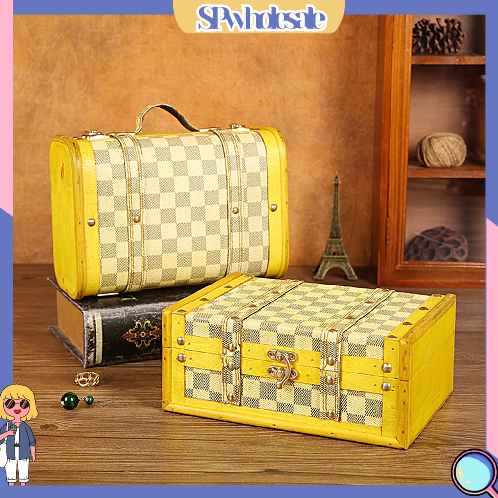 <SPwholesale> Hộp Đựng Trang Sức Bằng Gỗ Sức Chứa Lớn Chống Bụi Phong Cách Retro Dùng Làm Đạo Cụ Chụp Ảnh