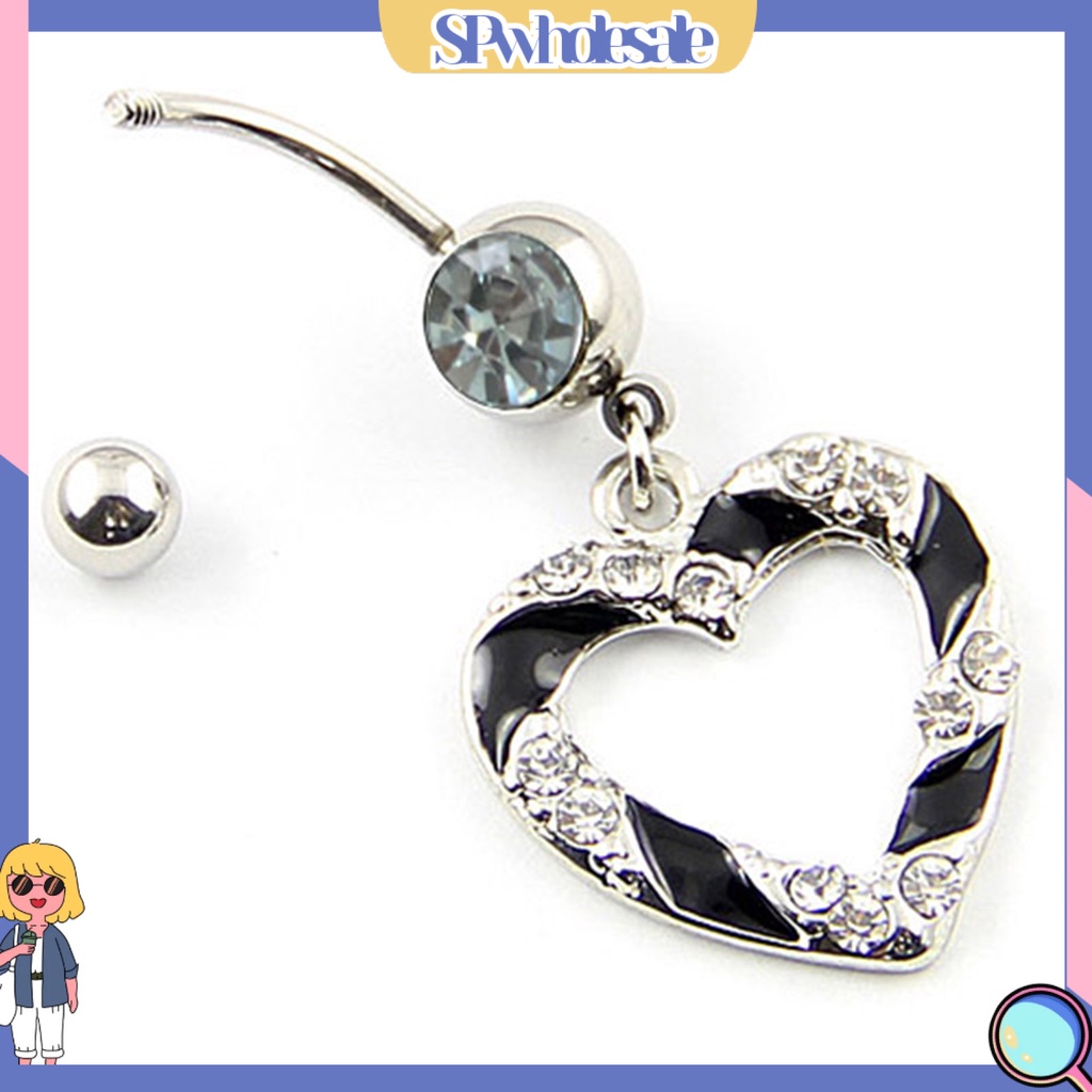 &lt;SPwholesale&gt; Khuyên RốN HìNh Tim ĐíNh Đá 1.6mm