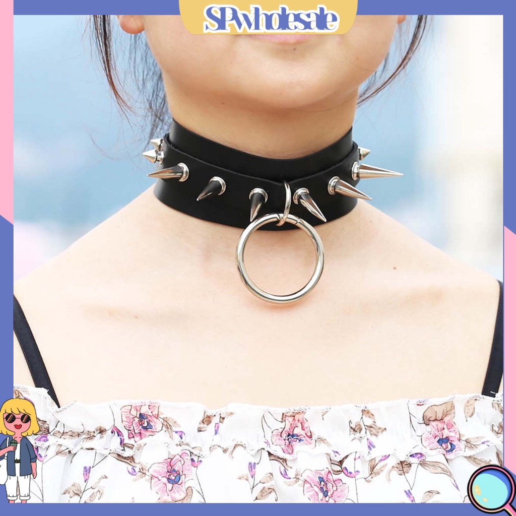 <SPwholesale> Vòng Cổ Giả Da Có Thể Điều Chỉnh Thoải Mái Phong Cách Punk Rock Thích Hợp Đi Tiệc