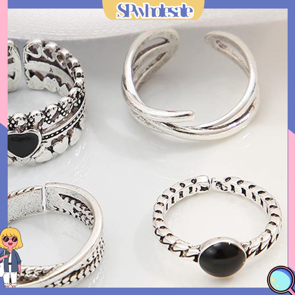 <SPwholesale> Bộ 7 Nhẫn Mạ Điện Đính Đá Hình Trái Tim Thời Trang Cho Nữ