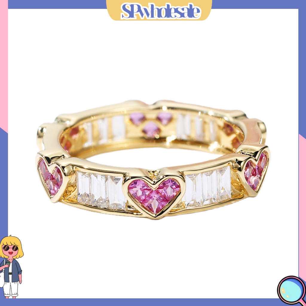 <SPwholesale> Nhẫn Hình Trái Tim Đính Đá Zircon Thời Trang Cho Nữ