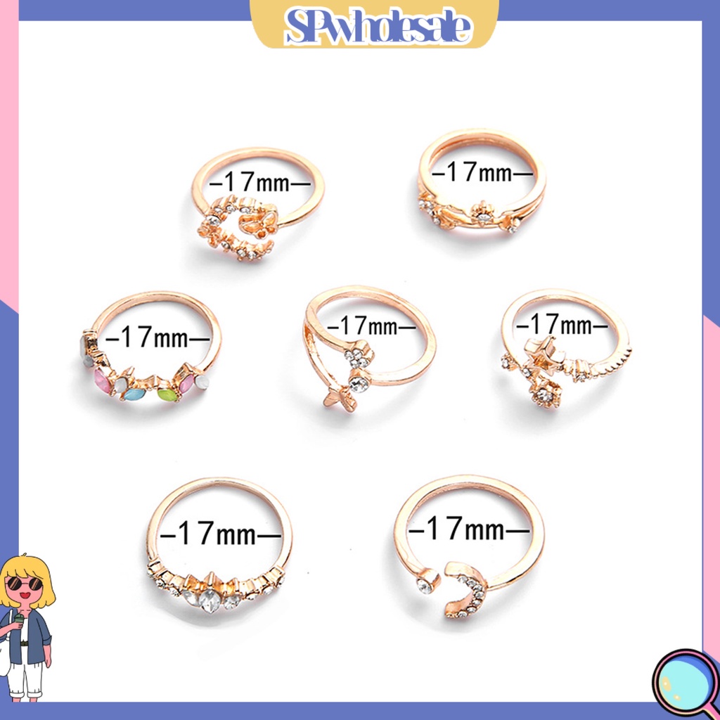 <SPwholesale> Set 7 Nhẫn Hở Hình Hoa Bướm Trọng Lượng Nhẹ Thoải Mái Không Dễ Vỡ