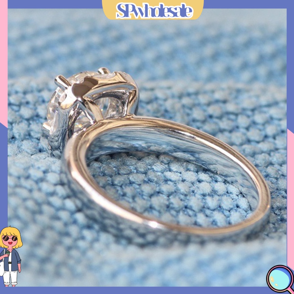 <SPwholesale> Nhẫn Đính Hôn Đính Đá Tròn Mạ Điện Sáng Bóng Trang Trí Đám Cưới Dành Cho Nữ