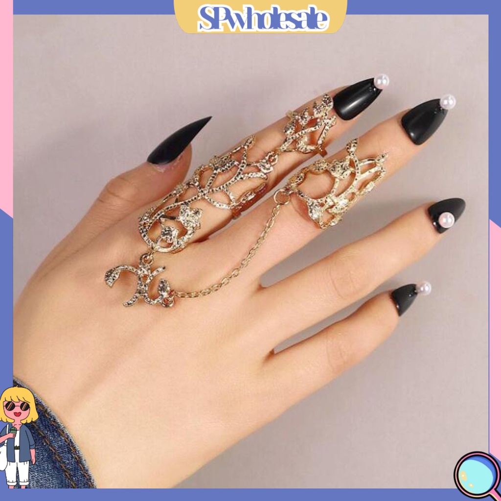 <SPwholesale> Nhẫn Chuỗi Xích Chống Dị Ứng Chống Oxy Hóa Trang Sức Hình Hoa Đính Kim Cương Giả Retro Thích Hợp Làm Quà Tặ