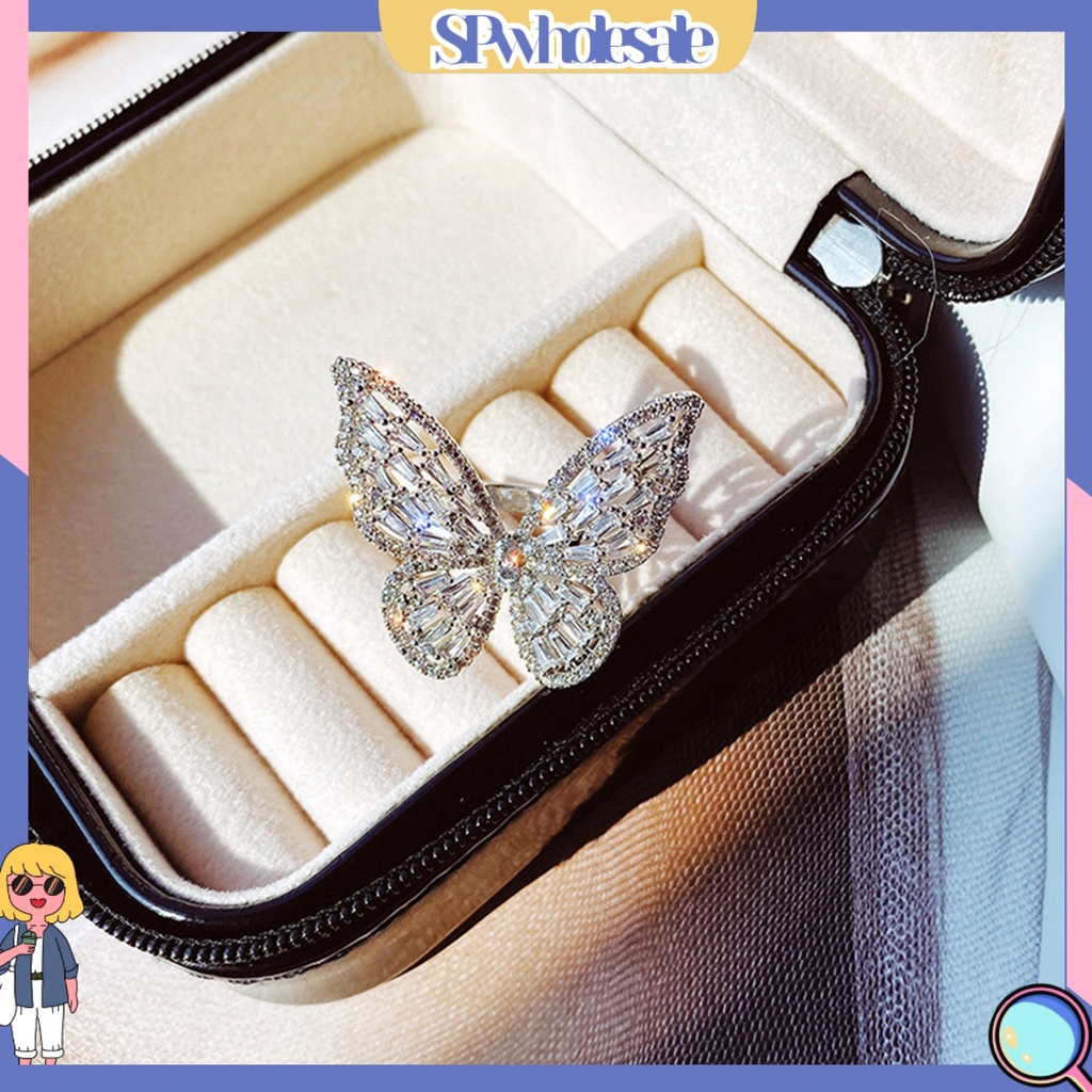 <SPwholesale> Nhẫn Hình Bướm Đính Đá Zircon Thời Trang Dự Tiệc Cho Nữ