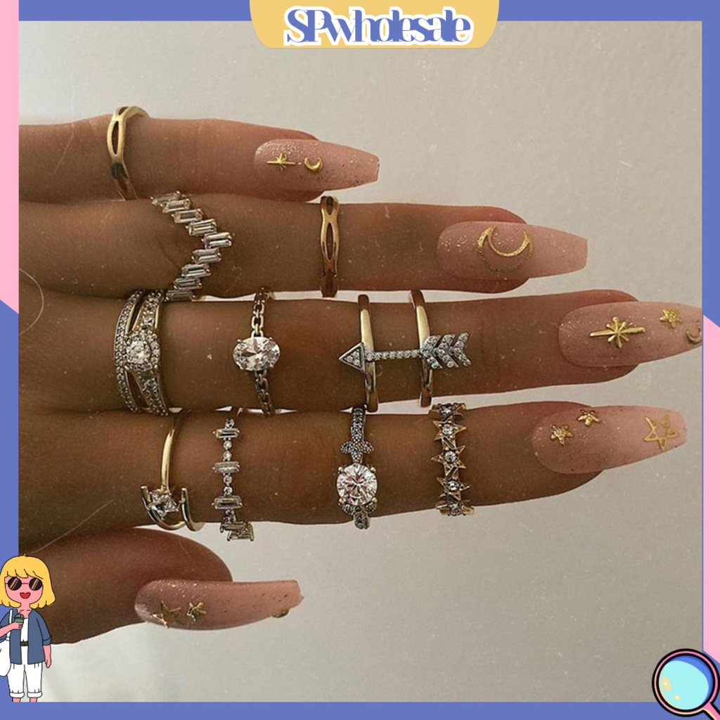 &lt;SPwholesale&gt; Set 10 Nhẫn Đính Đá Phong Cách Bohemian