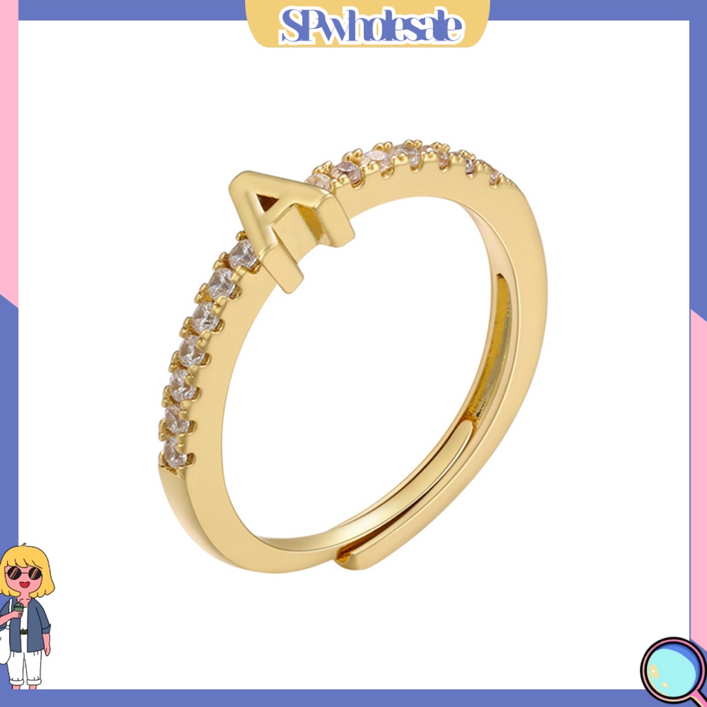 &lt;SPwholesale&gt; Nhẫn Hở 26 Chữ Cái Hình Học Lấp Lánh Có Thể Điều Chỉnh Mặc Hàng Ngày