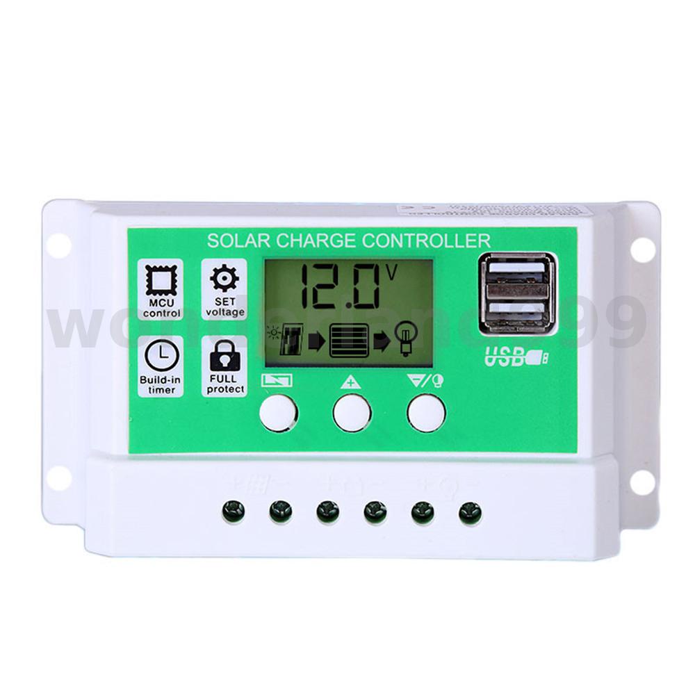 Bộ Điều Khiển Sạc Năng Lượng Mặt Trời 12V 24A 10A 20A 60A Màn Hình LCD 3 Loại Pin