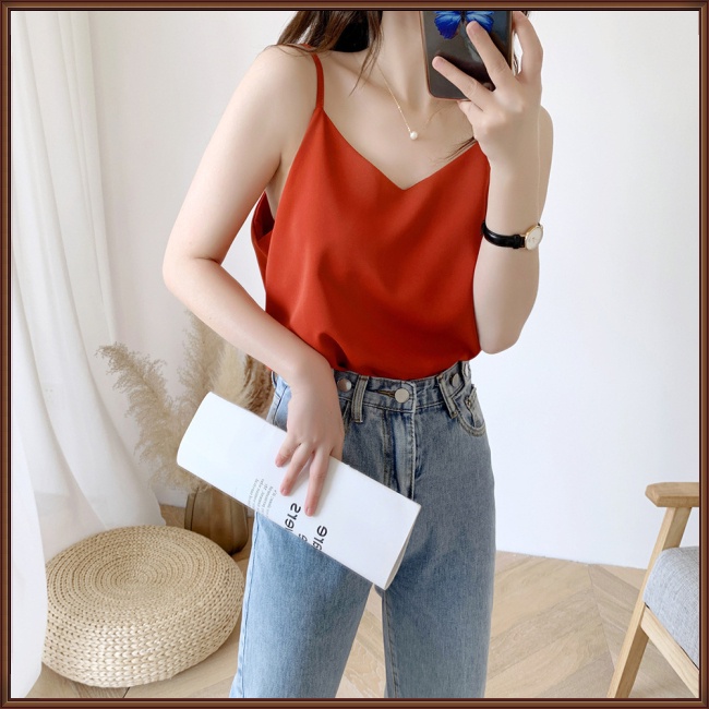 Áo Voan Hai Dây Cổ Chữ V Màu Trơn Thời Trang Dành Cho Nữ