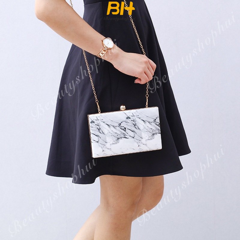 Túi Xách Đeo Vai Kiểu Vuông Phối Dây Xích Thời Trang Nữ Sang Trọng Mới