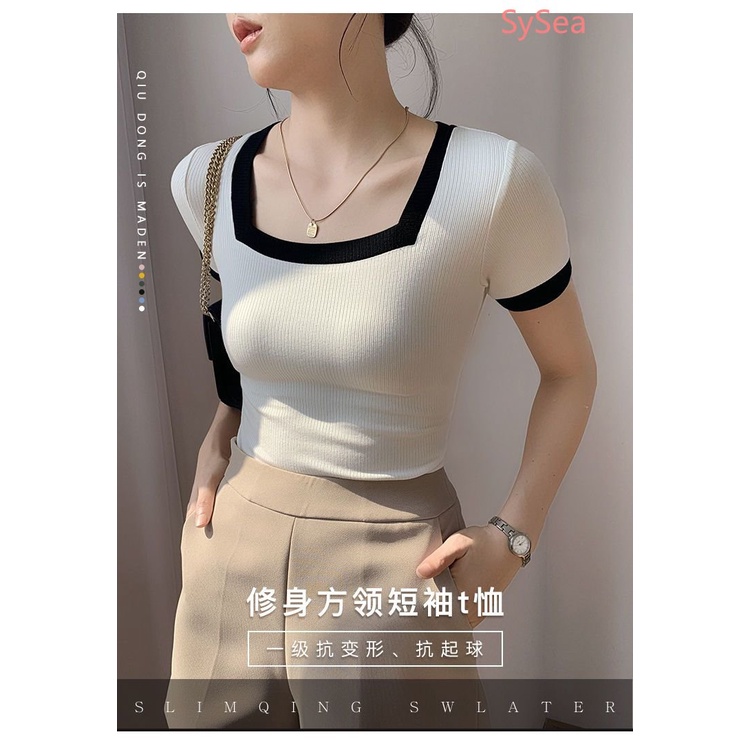 Áo Kiểu Cổ Vuông Thời Trang Mùa Hè Hàn Quốc Cho Nữ