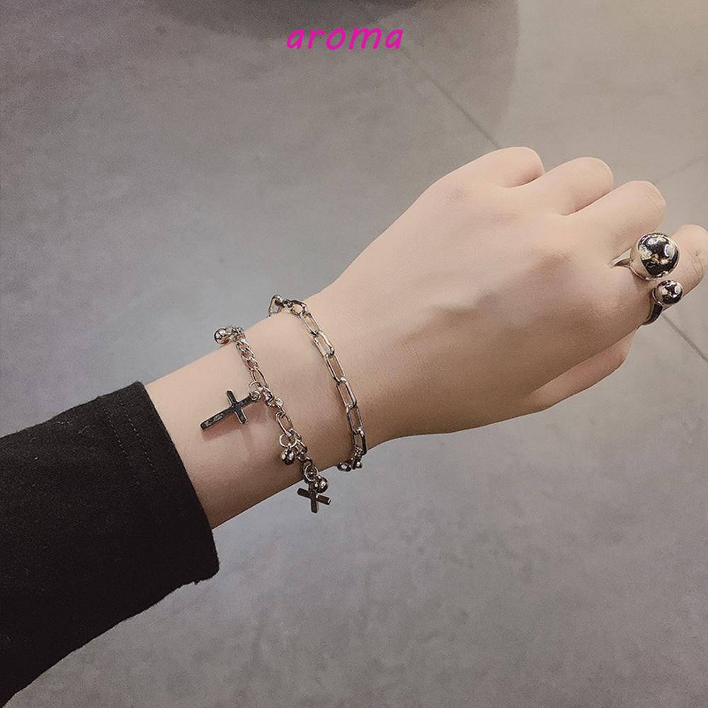 Vòng Tay Chuỗi Hạt Phối Mặt Thánh Giá Phong Cách Gothic Punk Thời Trang Cho Nữ