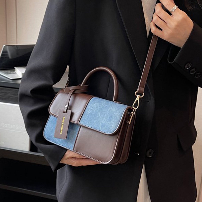 Túi Đeo Vai Hình Vuông Phối Màu Tương Phản Phong Cách Pháp Cổ Điển Thời Trang Cho Nữ