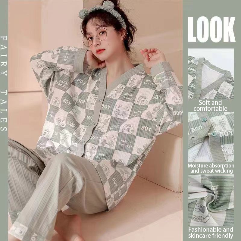 Bộ Đồ Ngủ Tay Dài In Họa Tiết Hoạt Hình Dễ Thương Thời Trang Xuân Thu Cho Nữ