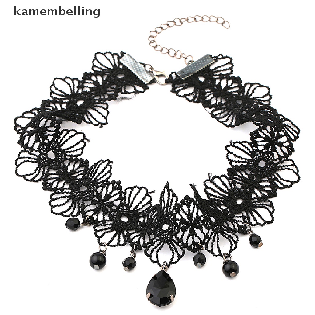 Vòng Cổ Choker Ren Màu Đen Đính Đá Pha Lê Phong Cách Gothic Cổ Điển Cho Nữ