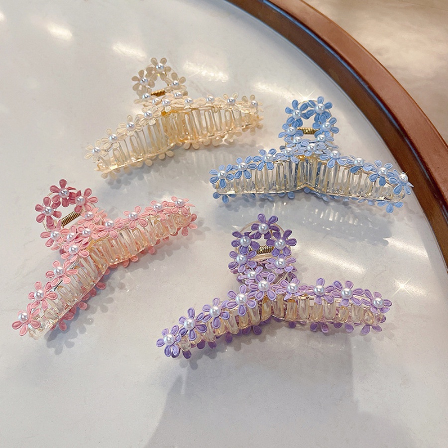 Kẹp Tóc Càng Cua Hình Hoa Bằng Acrylic Đính Ngọc Trai Phong Cách Hàn Quốc Ngọt Ngào Cho Nữ