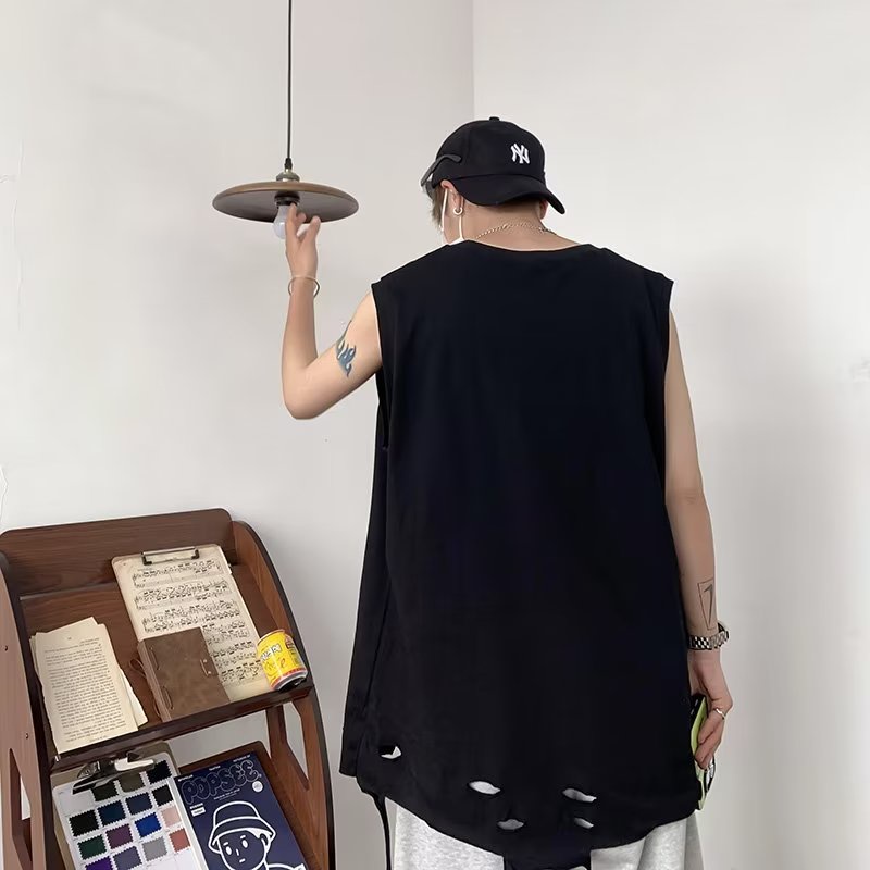 Áo Thun Sát Nách Cổ Tròn Dáng Rộng Thời Trang Mùa Hè Phong Cách Hàn Quốc Cho Nam