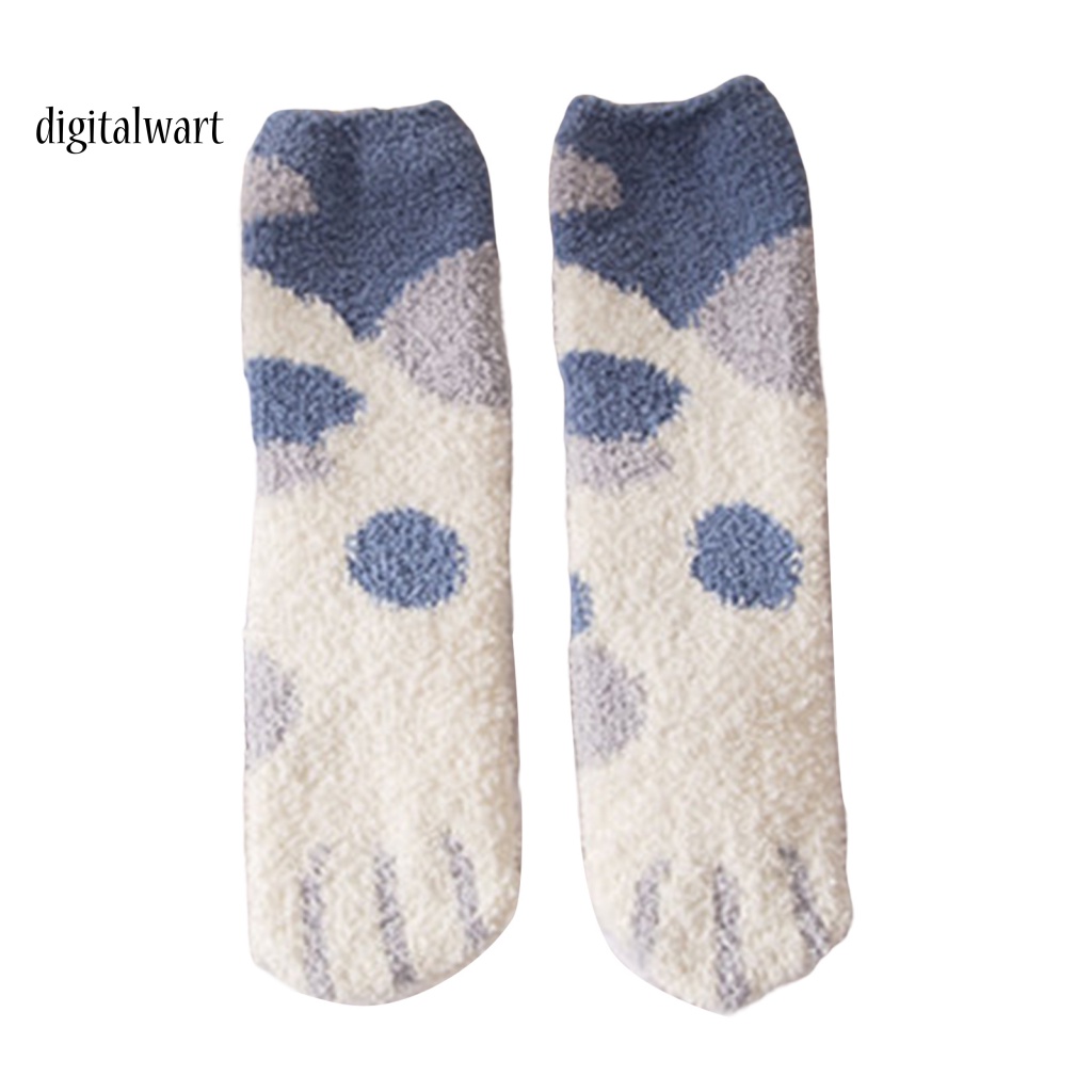 Kỹ Thuật Số| 1 Đôi Vớ Ngủ Giữ Ấm Mềm Mại Co Giãn In Hình Chân Mèo Dễ Thương