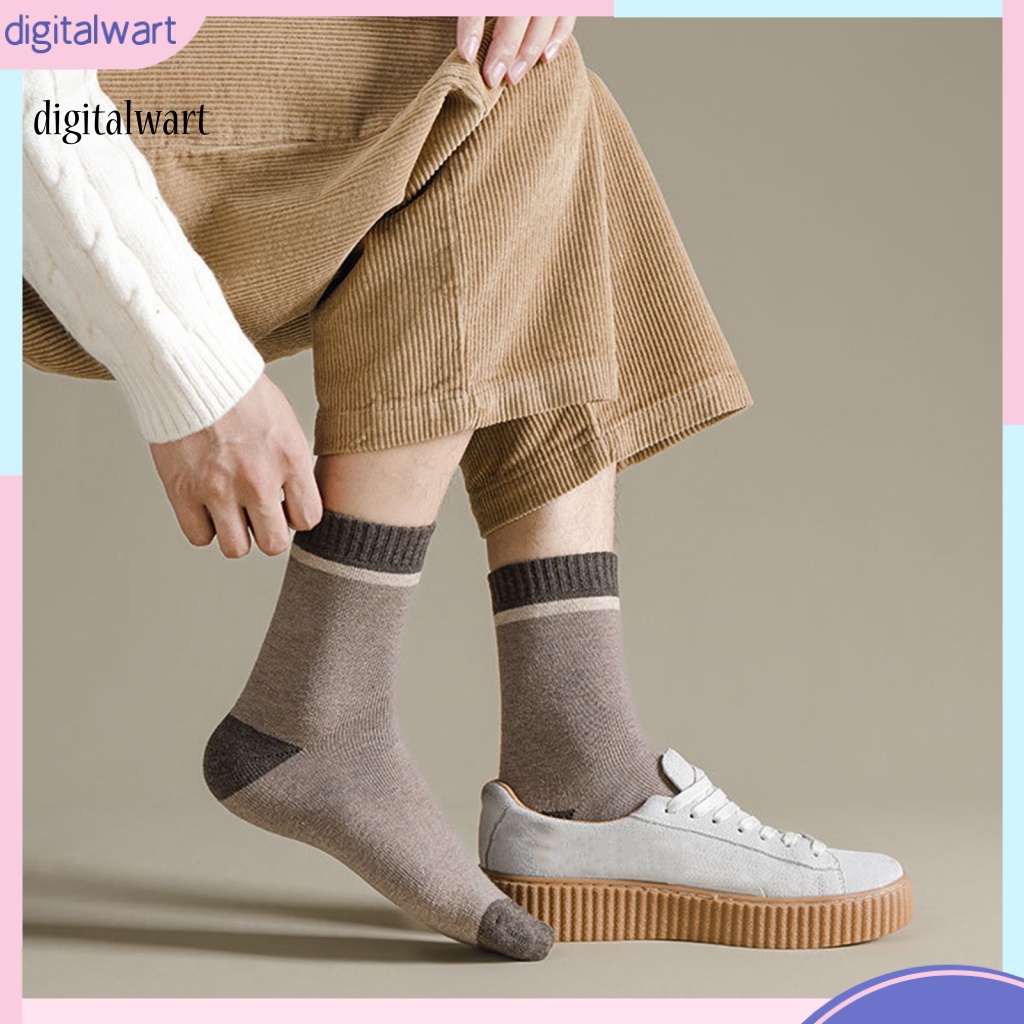 Kỹ Thuật Số| 1 Đôi Vớ Thể Thao Dài Trung Bình Mềm Mại Co Giãn Chống Lạnh Màu Tương Phản Thời Trang Thu Đông Cho Nam