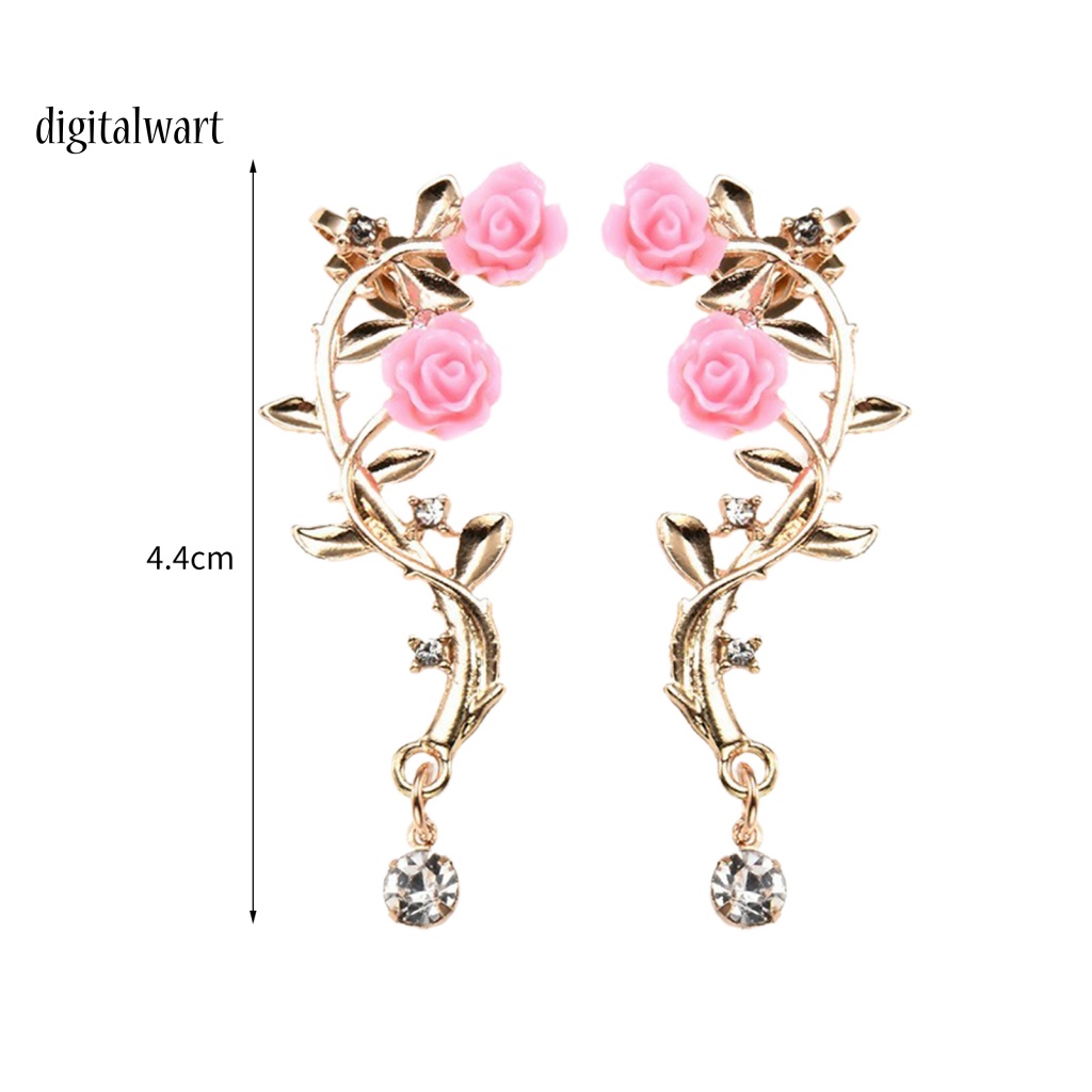 Kỹ Thuật Số| 1 Cặp Khuyên Kẹp Vành Tai Hình Hoa Hồng Đính Đá Lấp Lánh