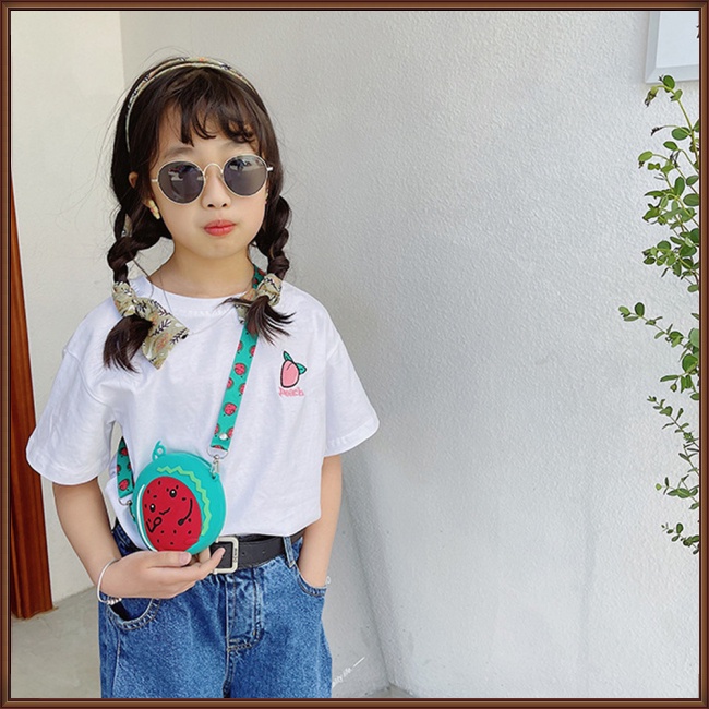 Túi Đeo Chéo Vai Đựng Tiền Xu Có Khóa Kéo Hình Trái Cây Dễ Thương Cho Bé Gái