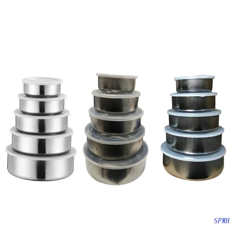 Bộ 5 Hộp cơm Bằng Thép Không Gỉ Có Nắp Chống Rò Rỉ