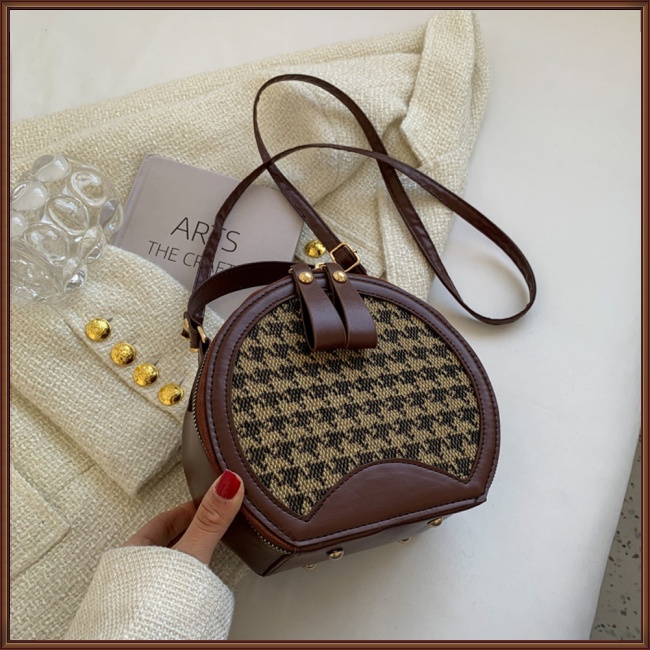 Túi Xách Đeo Vai Giả Da Khóa Nam Châm Hình Tròn Sọc Ca Rô Thời Trang Nữ Sành Điệu